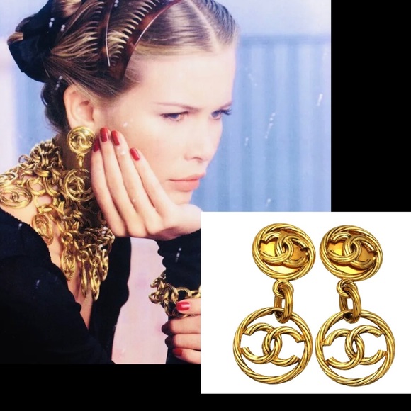 Chanel Gold 93P Spring Hoop CC Vintage Clip Earrings AS SEEN ON Claudia Schiffer - Picture 7 of 7